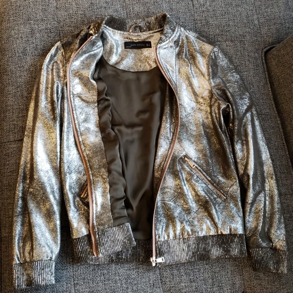 silver bomber jacket zara